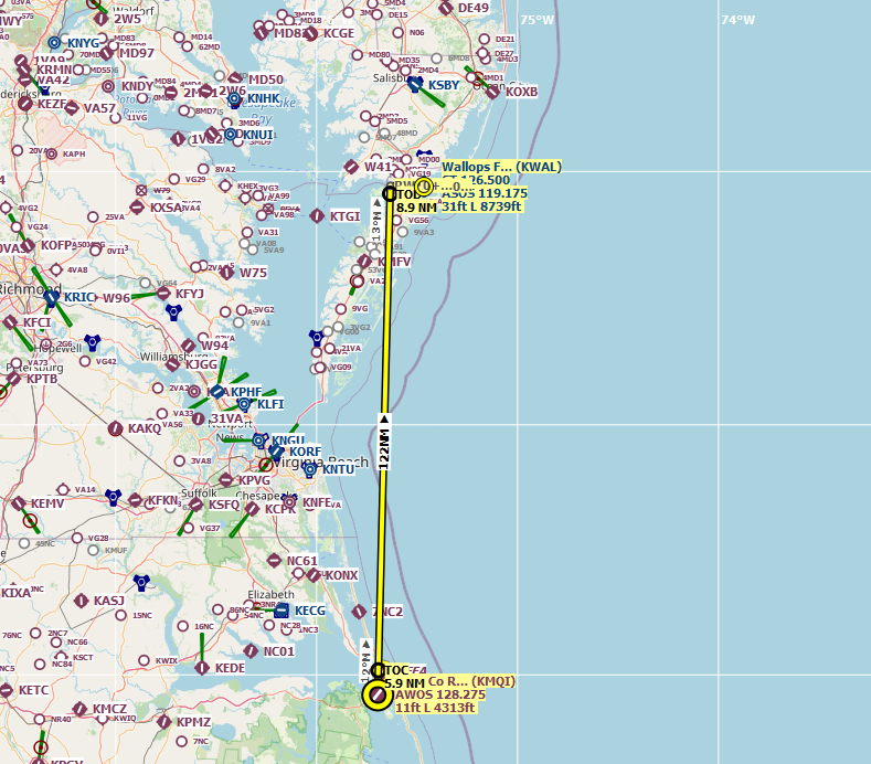 Flight #092 – KMQI (Dare Co Regl) to KWAL (Wallops Flight Facility)